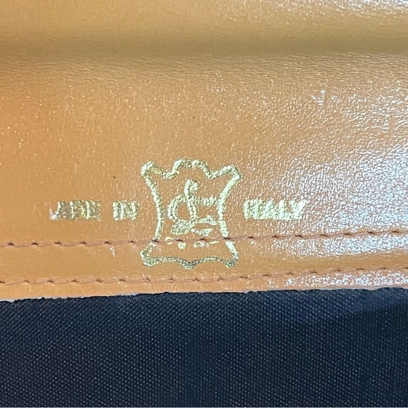 Vintage Italian Leather Double Flap Clutch Bag Caramel Brown Gold Chain 90s Luxe - Picture 4 of 12